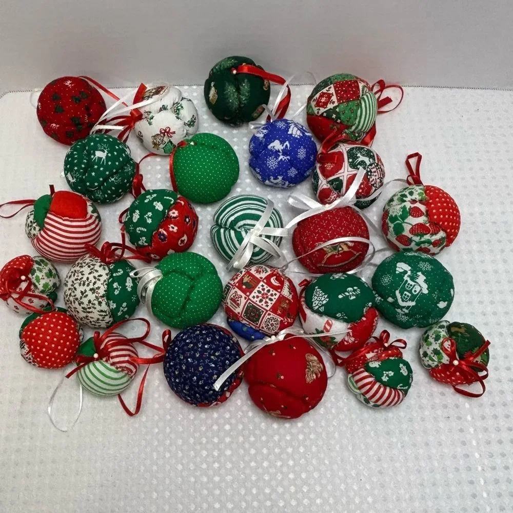 Festive Unique Handcrafted Patchwork Christmas Ornaments Medium/Small Set of 25